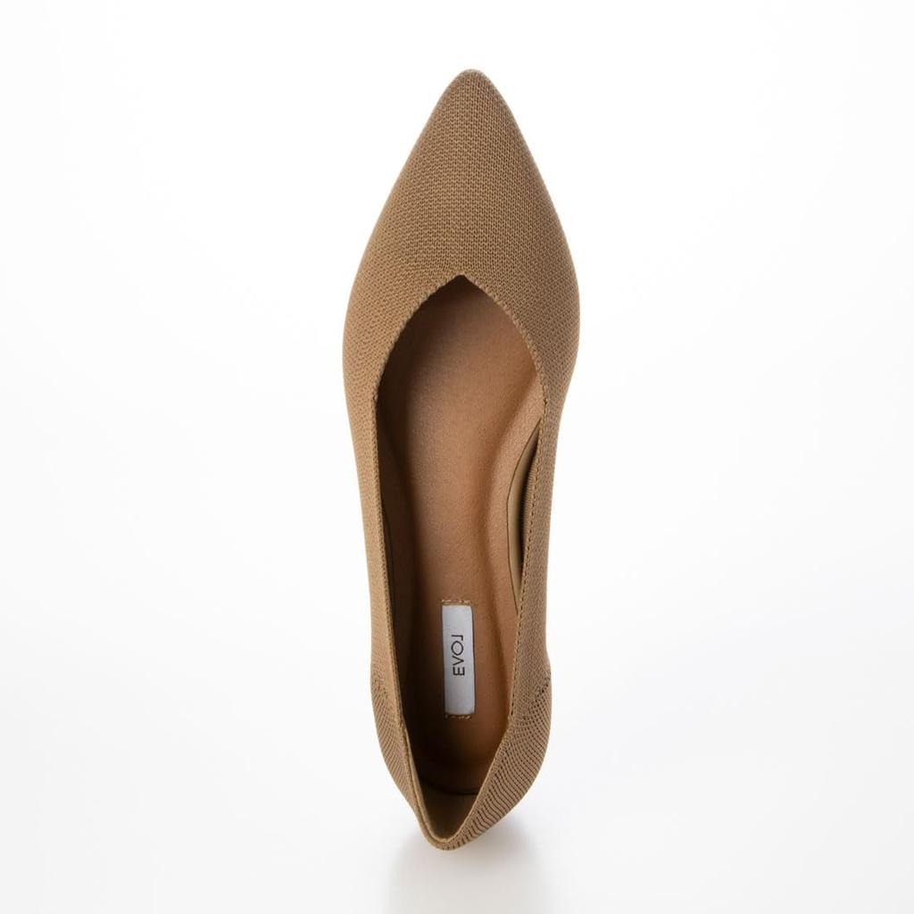 Evol Women's V-Cut Knit Low Heel Pointed Pumps, Dark Beige, Size 22.0 cm