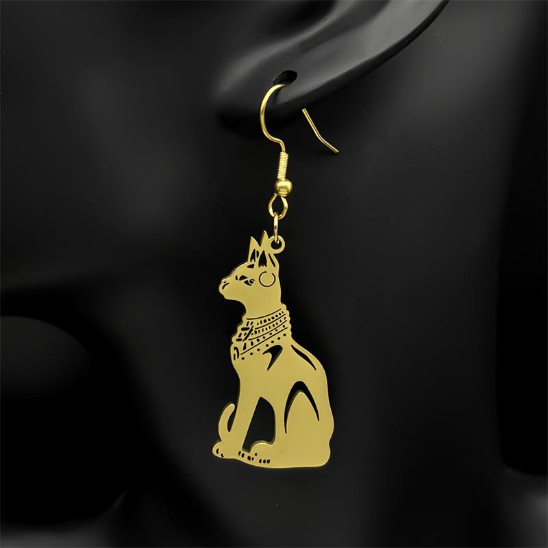 Egyptian Bastet Cat Earrings for Women for Women Men Stainless Steel Gold Silver Color Ancient Egypt Piercing Earrings Jewelry