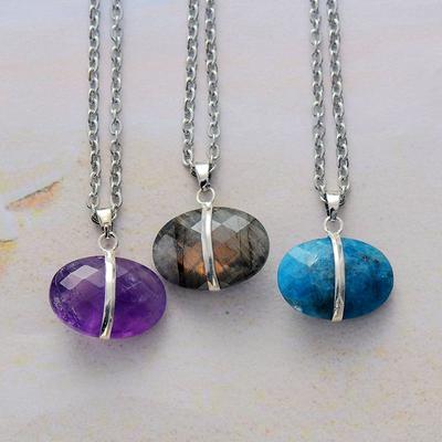 Hochwertige Längliche Stein Einfache Und Modische Wassertropfen Anhänger Halskette Beliebter Schmuck Naturstein Kristall Schmuck