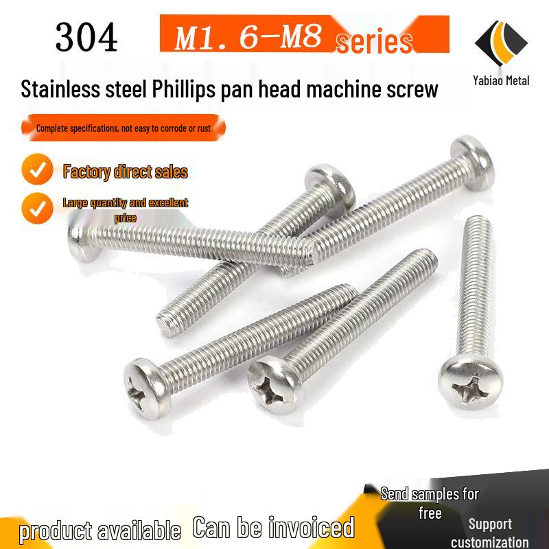 Phillips Pan Head Screws, 304 Stainless Steel, M5 M6 M8 M10 (GB818)