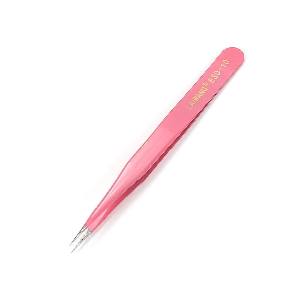 1pc Excellent Quality Pink Stainless Steel Anti-static Industrial Cross Tweezers Beads Rhinestone Tweezer Jewelry Finddings Tool