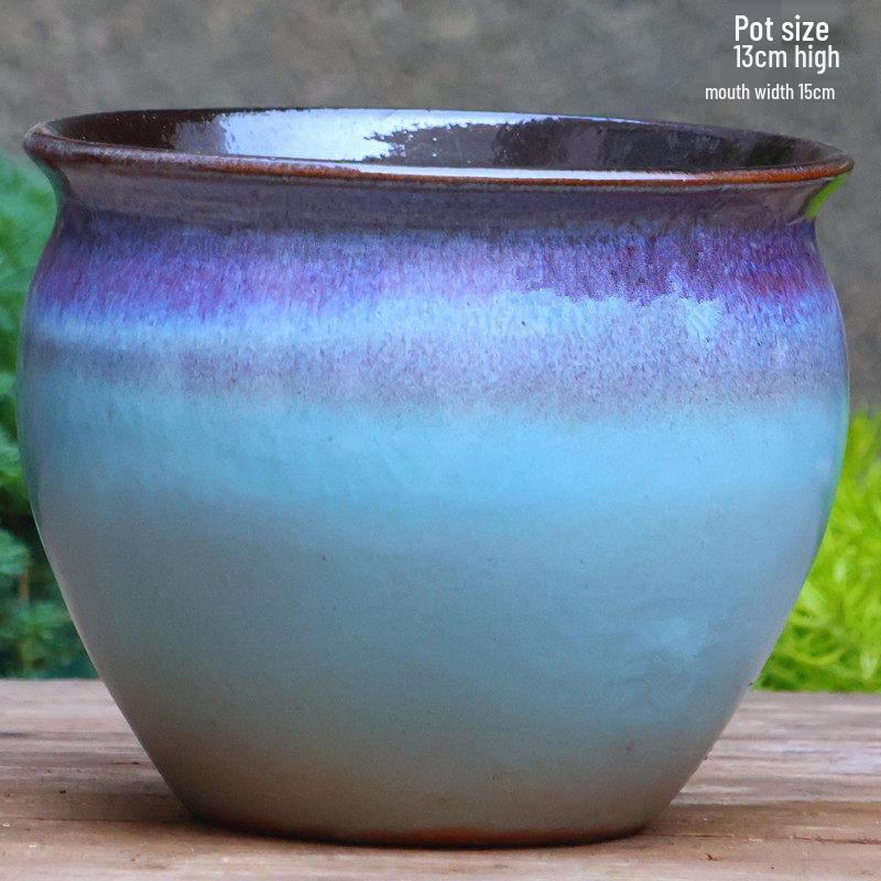 Handmade Large Coarse Pottery Succulent Flower Pot – Round Purple Sand Ceramic Planter