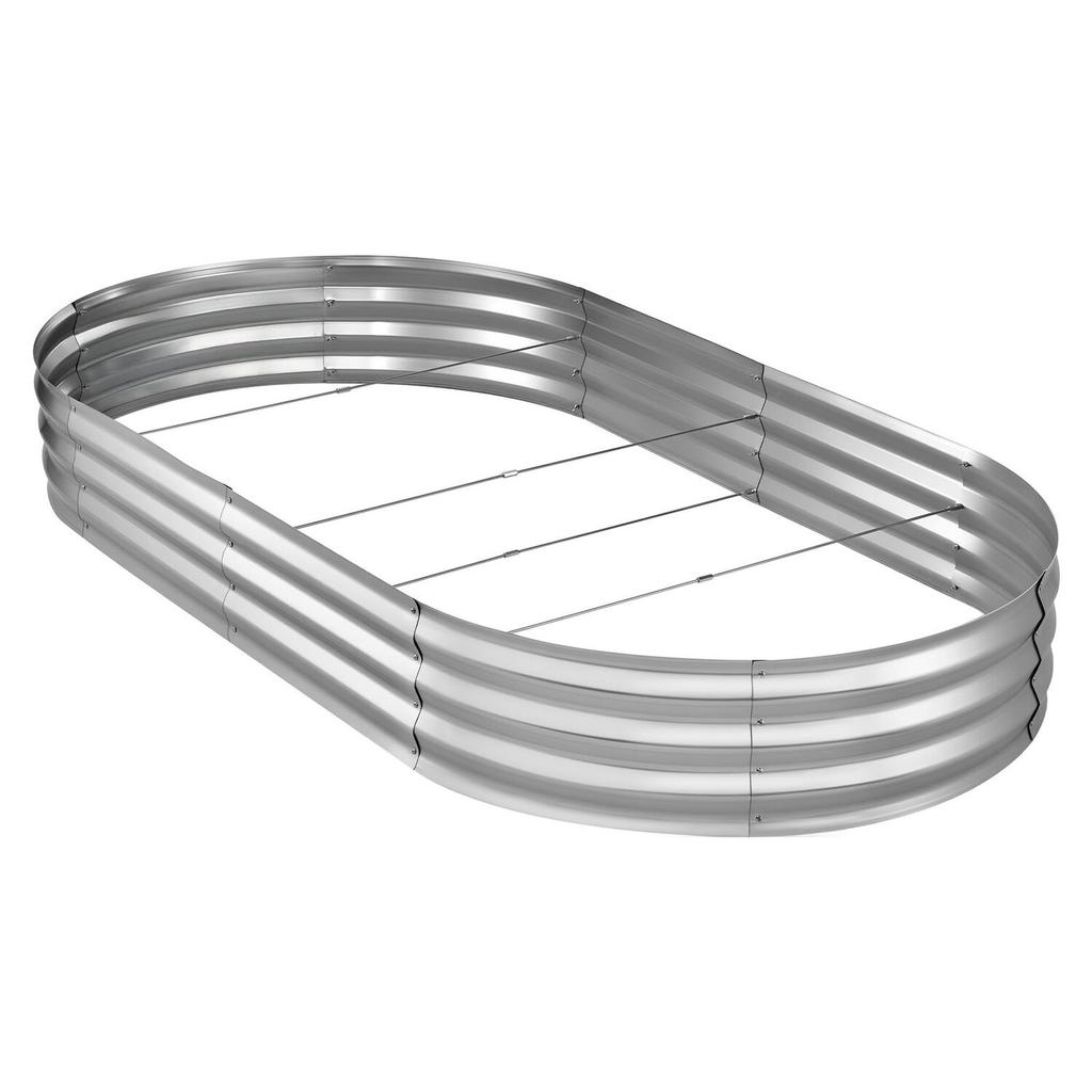 Galvanized Raised Garden Bed, 240 X 120 X 30 Cm, Oval Metal Planter Box Kit Outdoor, Bottomless Elevated Garden Box with Gloves, Rustproof Alu-Zinc,