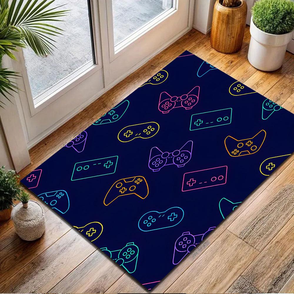 Neon Gaming Controller Pattern Patterned Carpet, Non Slip Mat Suitable for Living Room and Bedroom Sofas