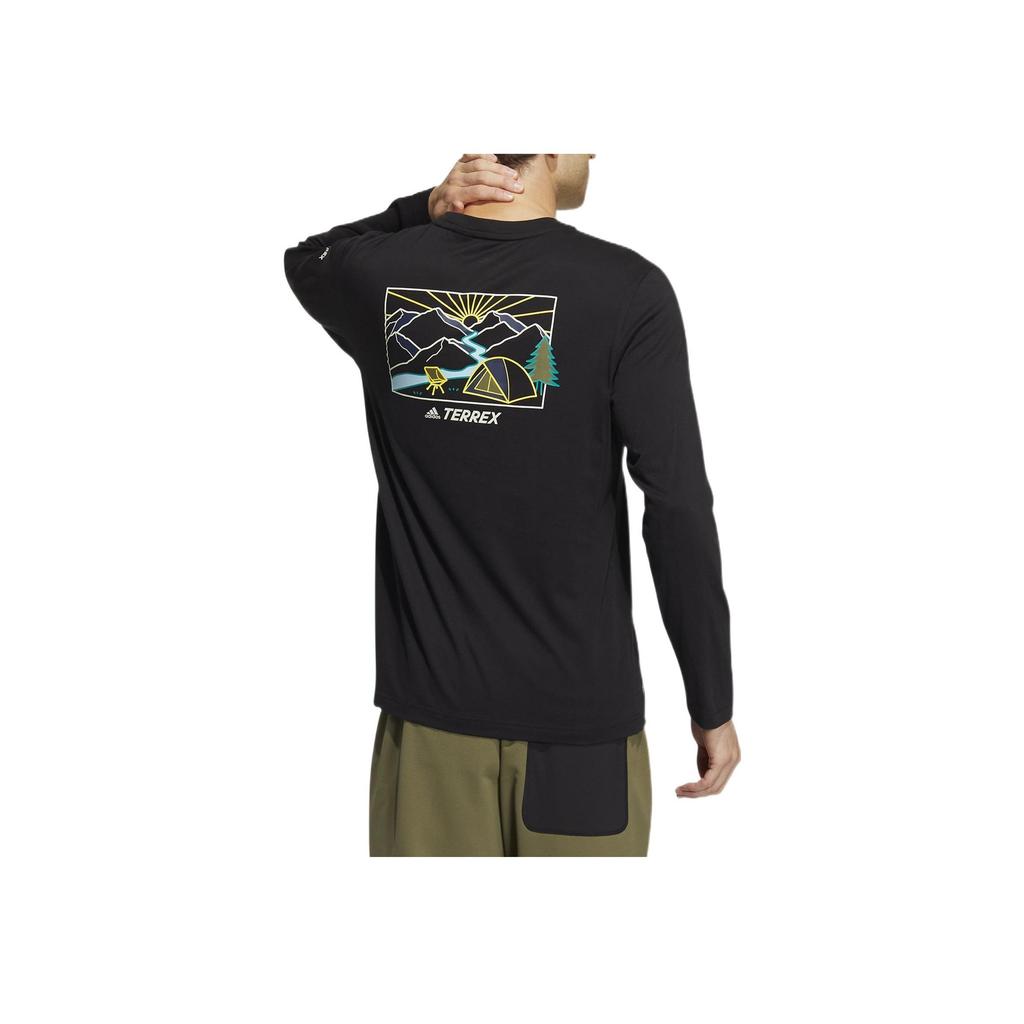 Adidas Geometric Pattern Round Neck Long Sleeve T-Shirt Unisex Tops Black HN2032