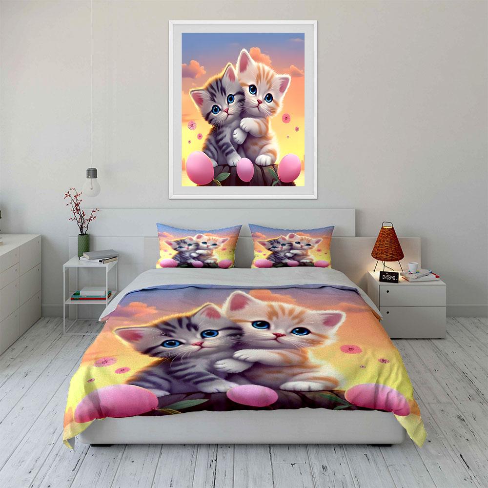 Adorable Kittens Sunset Gift Set Exquisite Three-Piece Bedding Set Gift For Kids And Adults