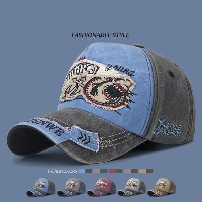 Four Seasons Gewaschen Vintage Distressed Curvy Krempe Kappe Herren Damen Mode Patch Stickerei Sonnenkappe Verstellbar