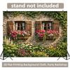 2D Vintage Ivy Wall Backdrop, Countryside Window with Flowers Party Background