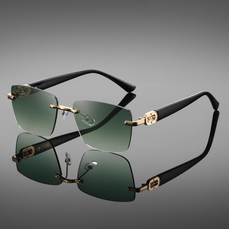 Frameless Fashion Trimmed Sunglasses Men'S High-End Sense Uv-Proof Business Wind Driver Driving Sunglasses