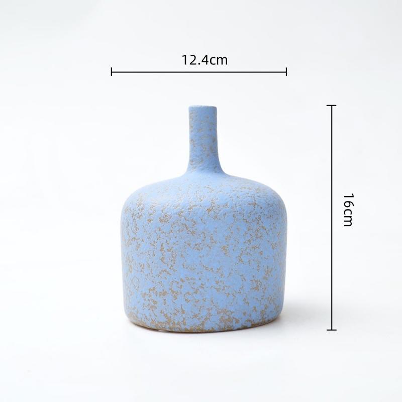 Ceramic Vase Blue Retro Earthenware Jars Flower Vase Coarse Pottery Flower Arrangement Accessories Home Decoration