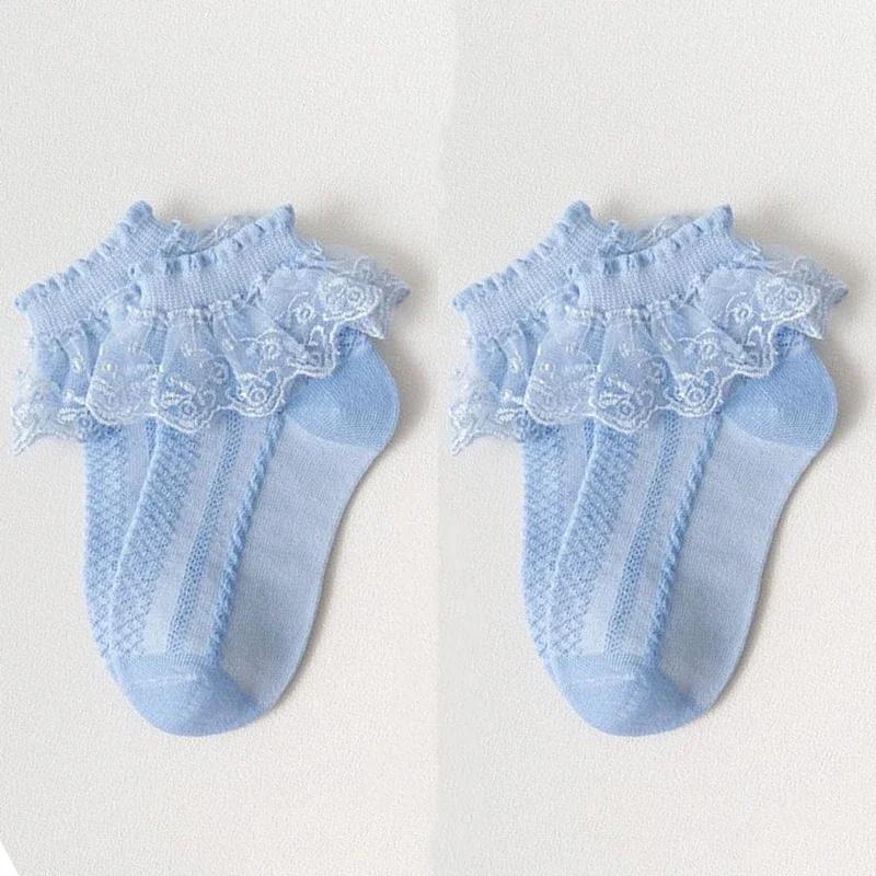 Mesh Socks Breathable Cotton Lace with Ruffle Princess Children Ankle Short Sock White Pink Yellow for Baby Girls Kids Toddler