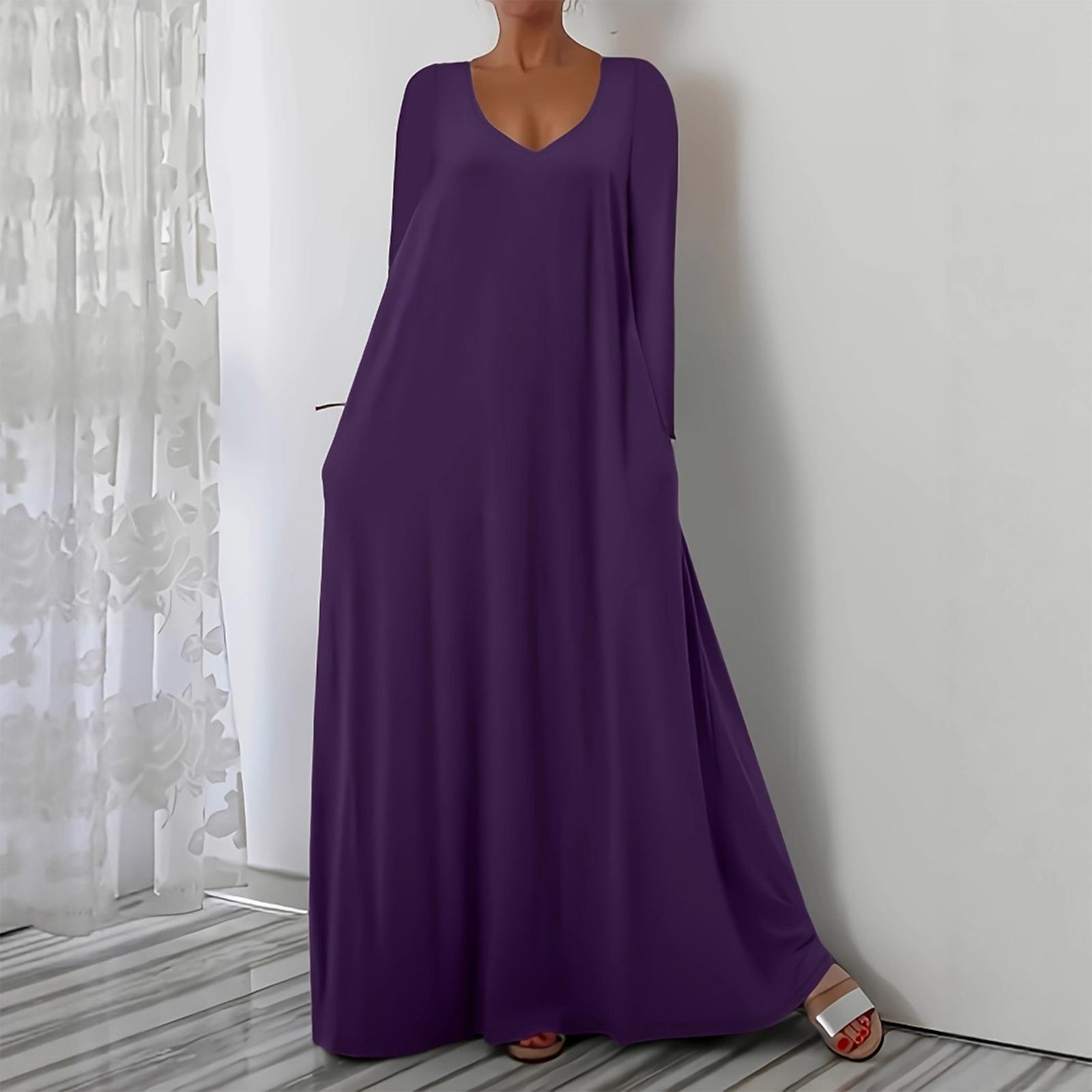 

Женское модное однотонное платье-пуловер с V-образным вырезом, длинными рукавами, повседневное, свободного кроя S фиолетовый