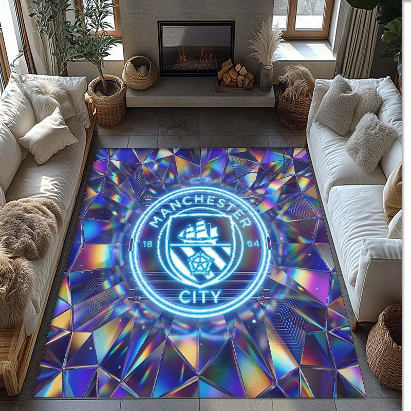 Manchester City Geprint Flanellen Vloerkleed Niet-Glijdend Zacht Polyester Vloerkleed Binnen Decoratie Mat voor Slaapkamer Woonkamer Bank
