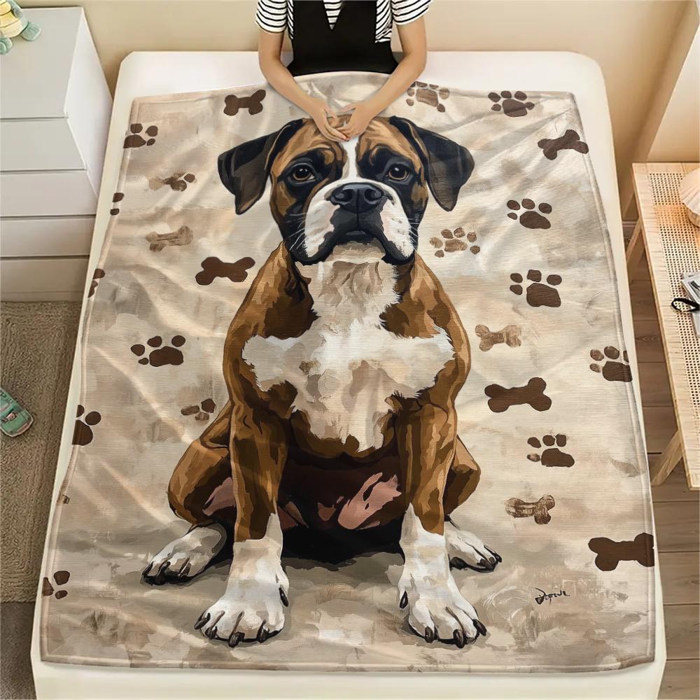 1Pc Dog&Bone Print Flannel Blanket, High quality Comfortable for All Seasons, Home Decor, Warmth and Comfort, Perfect for Christmas Gifts