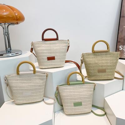 Jarní nová ležérní kabelka přes jedno rameno, módní pletená dámská kabelka, sláma, tkaná, kbelík, tote taška