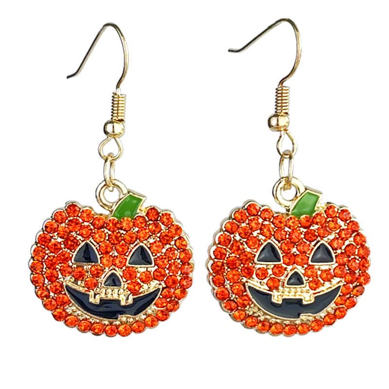 Halloween Pumpkin Ghost Alloy Dangle Earrings With Multicolor Rhinestones For Women