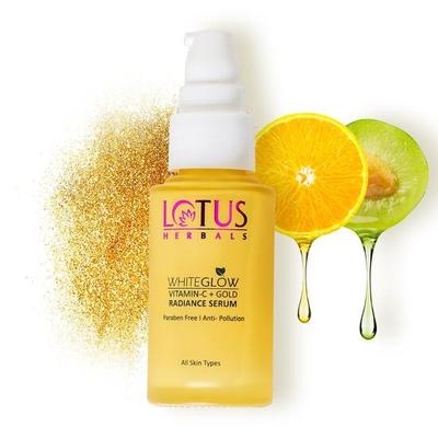 Lotus Herbals WhiteGlow Vit C and Gold Radiance Face Serum | Reduces Dark Spots | Boosts Radiance | Paraben-Free | 30ml