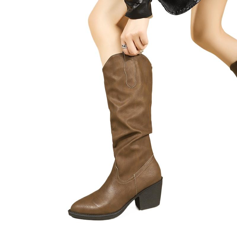 Fashion Women's Shoes 2024 Brand Slip-on Women's Boots Fashion Embroidery Modern Boots Women Sexy Pointed Toe Plus Size Knee-High Boots