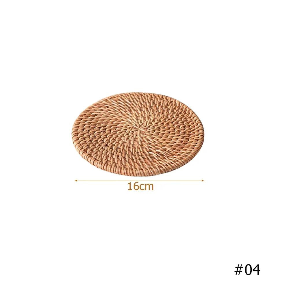 Natural Rattan Woven Placemat Round Table Mat Insulation Coasters Pot Coffee Placemats Pad Anti-Slip Table Mats Handicraft