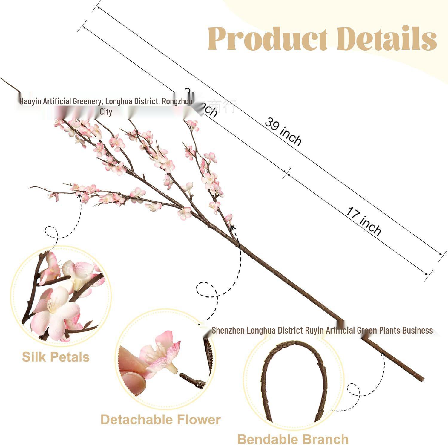 Cherry Blossom Artificial Silk Flower Branch Bouquet for Decor
