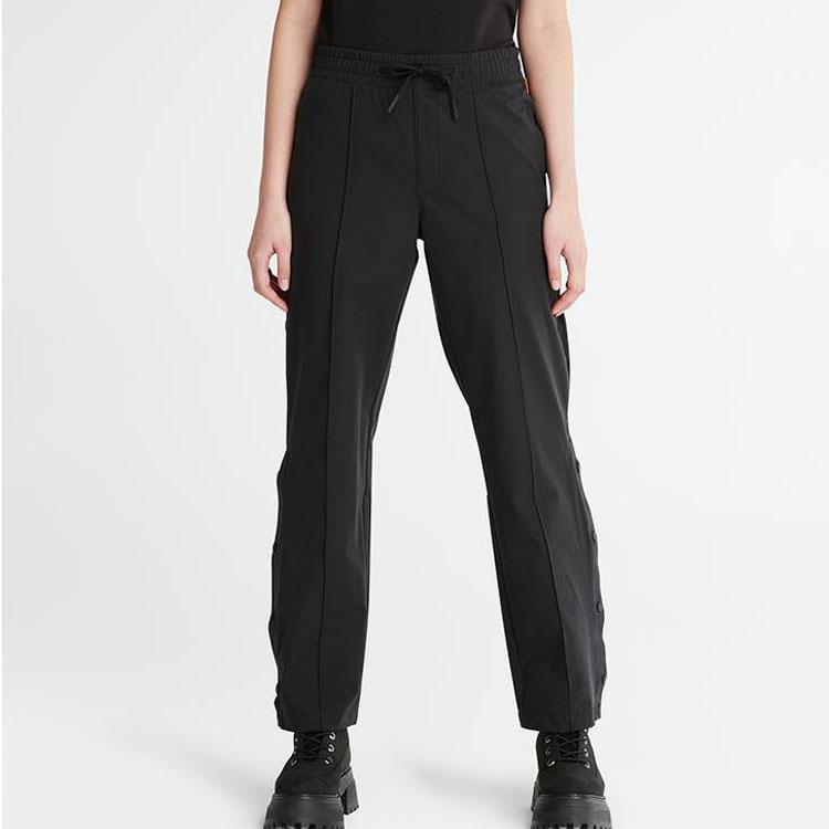 Timberland Solid Color Cuffed Design Lace-Up Wide-Leg Casual Pants Women Pants Black A5ZCN-001