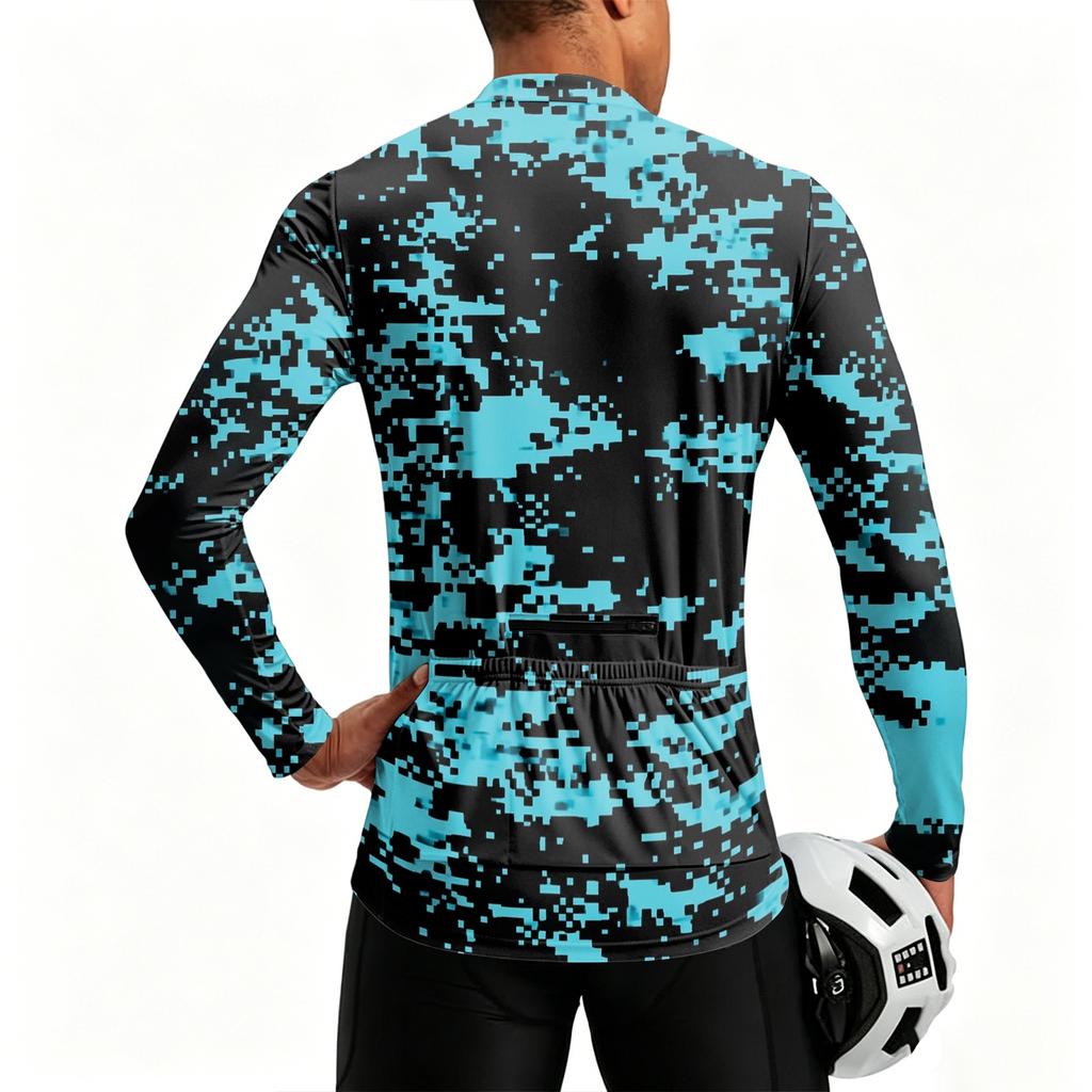 Men's Long Sleeve Cycling Jersey Breathable Quick Dry Half Zip Pullover Lightweight Athletic Top for Outdoor Sports