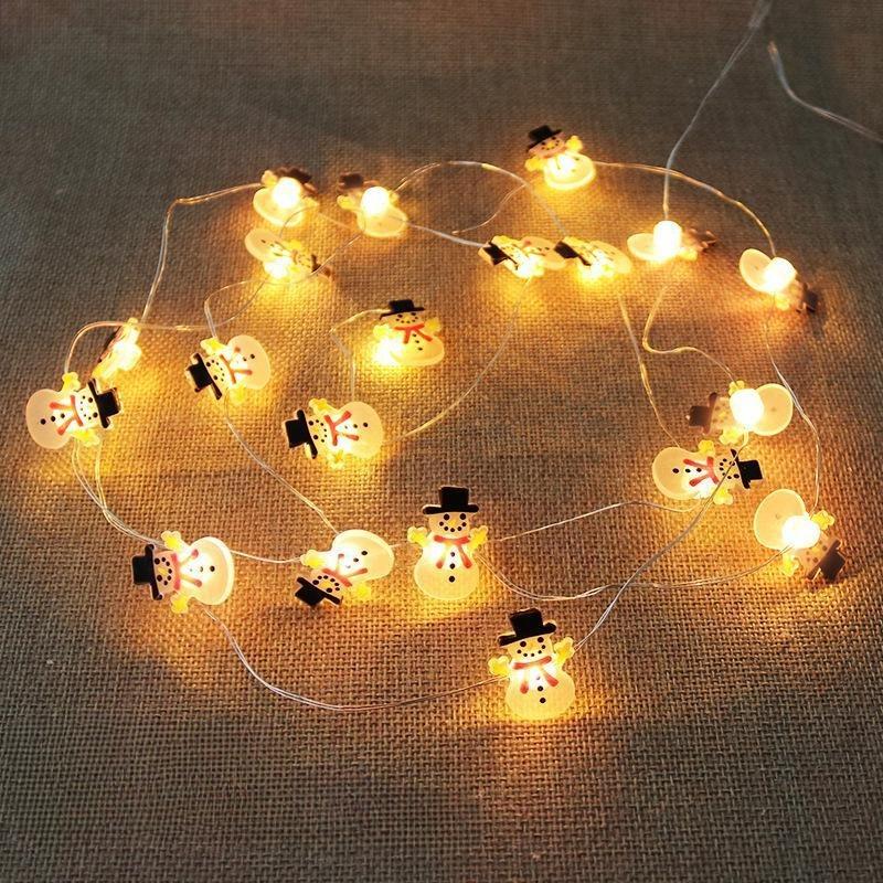 LED Weihnachtsdekoration: Lichterkette aus Kupferdraht mit Schneemann- und Hirschhut, schwarz, für Garten, Balkon, Laternen.