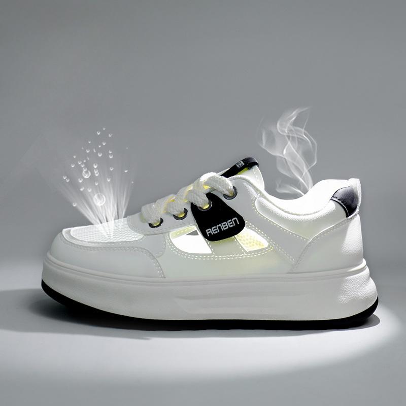 Summer Versatile New White Sneakers Breathable Hollow Sandals Thick Bottom Color Blocking Casual Board Shoes.