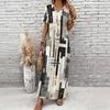 Women Plus Size V Neck Short Sleeve Printed Straight Maxi Dress