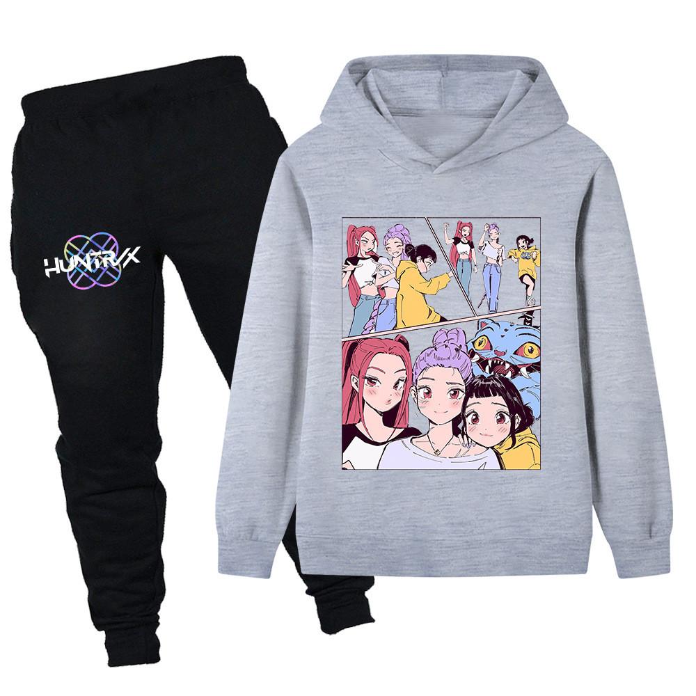 PB1238 Kinder Jungen Mädchen Kpop Mira Zoey Rumi Druck Langarm Kapuzenpullover Hose Hosen Kleidersets
