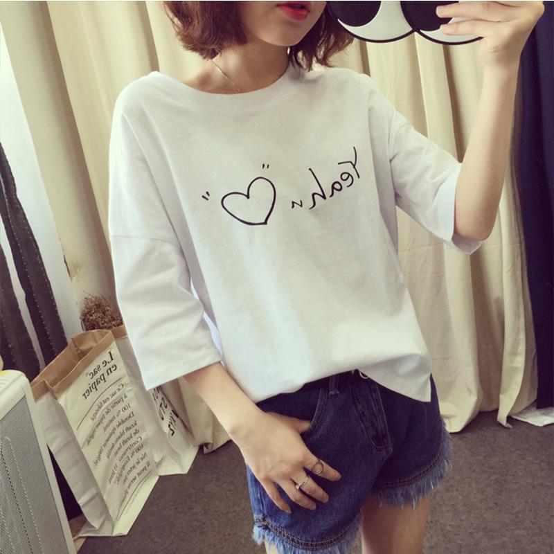 New Korean Version of Women's Student Clothes Women's Round Neck Printed Short-sleeved T-shirt Women's Shirt Women's