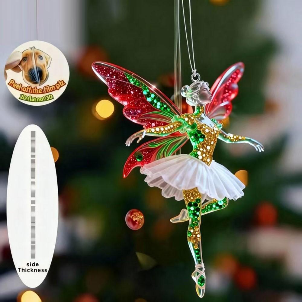 New 2D Flat Christmas Hanging Pendant Ballerina Shining Xmas Tree Hanging Ornament Simulation Acrylic Keychain Bag Charms