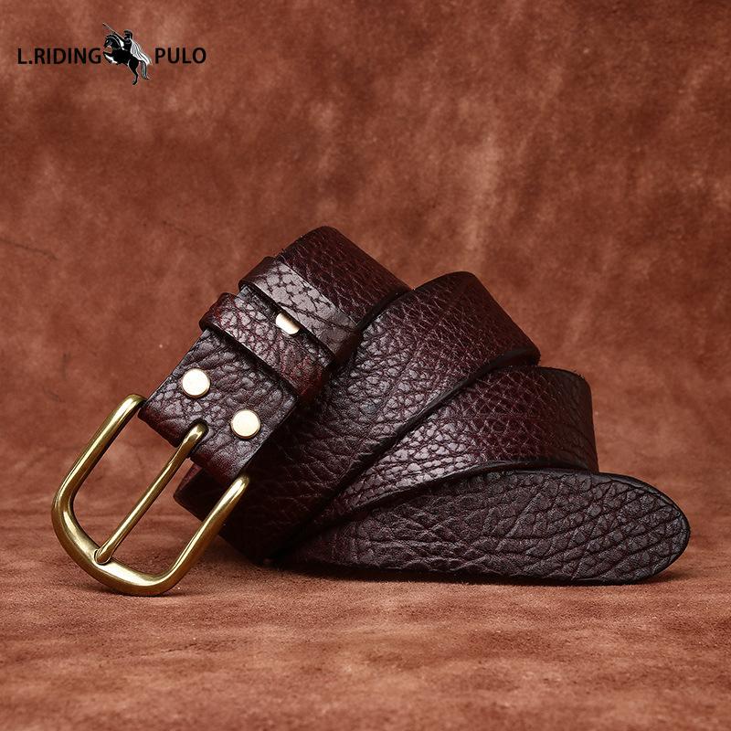 Personalized Trendy Cowhide Pattern Men's High-end Business Men's Belt Cowhide Genuine Leather Copper Buckle Belt Men's
