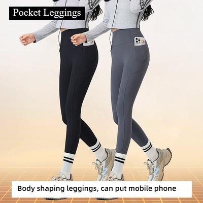 Winter Women's Shark Pants High Waist Belly Tinting Hip-lifting Fleece-lined Thickened Pocket Leggings Tight Warm Pants Women's Outer Wear