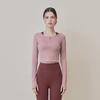 HuiT New Zipper Rib Round Crop Long Sleeve T