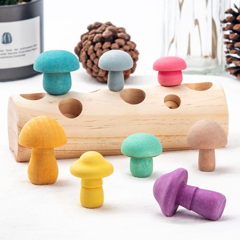 Concentration Wooden Mushroom Grip Training Toy Children Learning Coordination