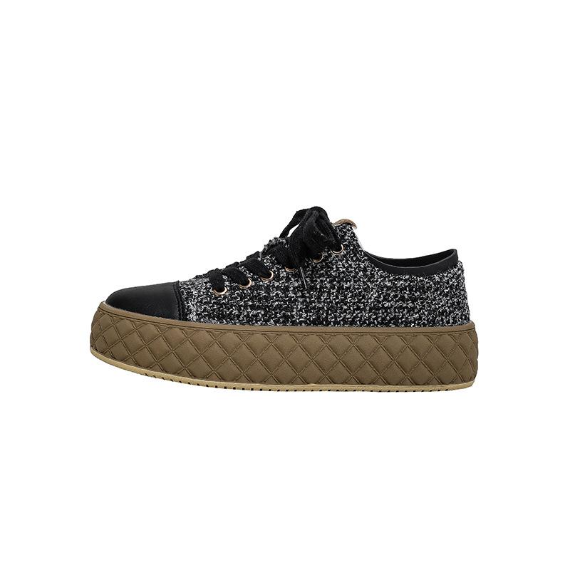 Temperament rough rhombus pattern thick sole heightening low-top casual little white shoes women's shoes