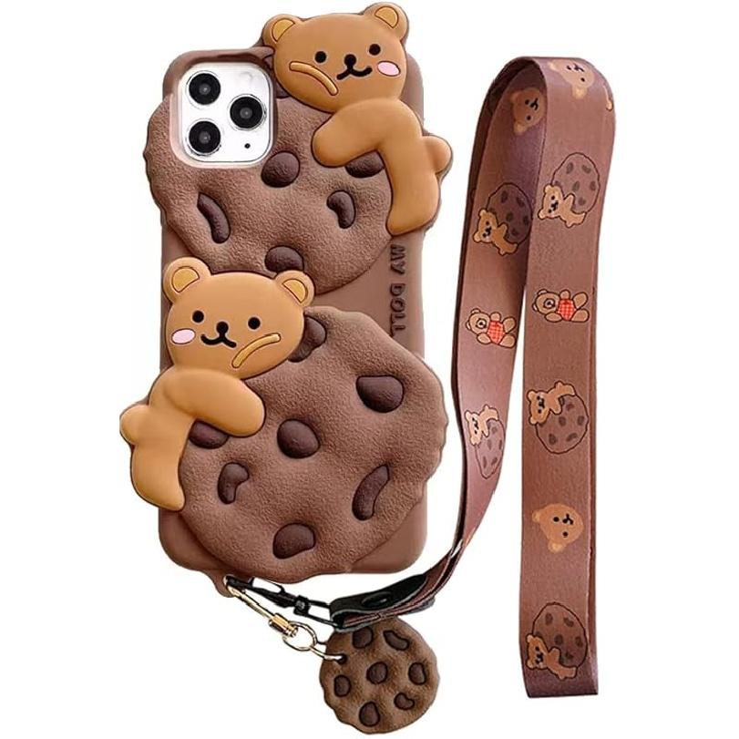 Yatchen iPhone 14 Phone Case Biscuit Bear Kawaii Phone Case,Lovely iPhone 14 Phone Case with Lanyard 3D Cartoon Bear Soft Silicone Protective iPhone 6 Plus/7 Plus/8 Pl