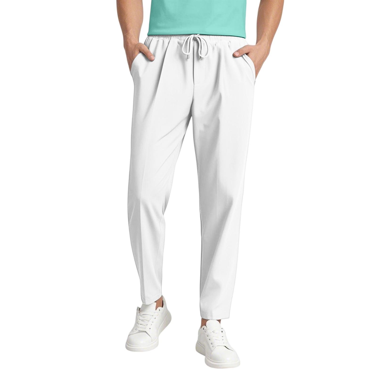 

Мужские длинные брюки с эластичным поясом, легкие и облегающие, карманы, удобные и дышащие XL белый
