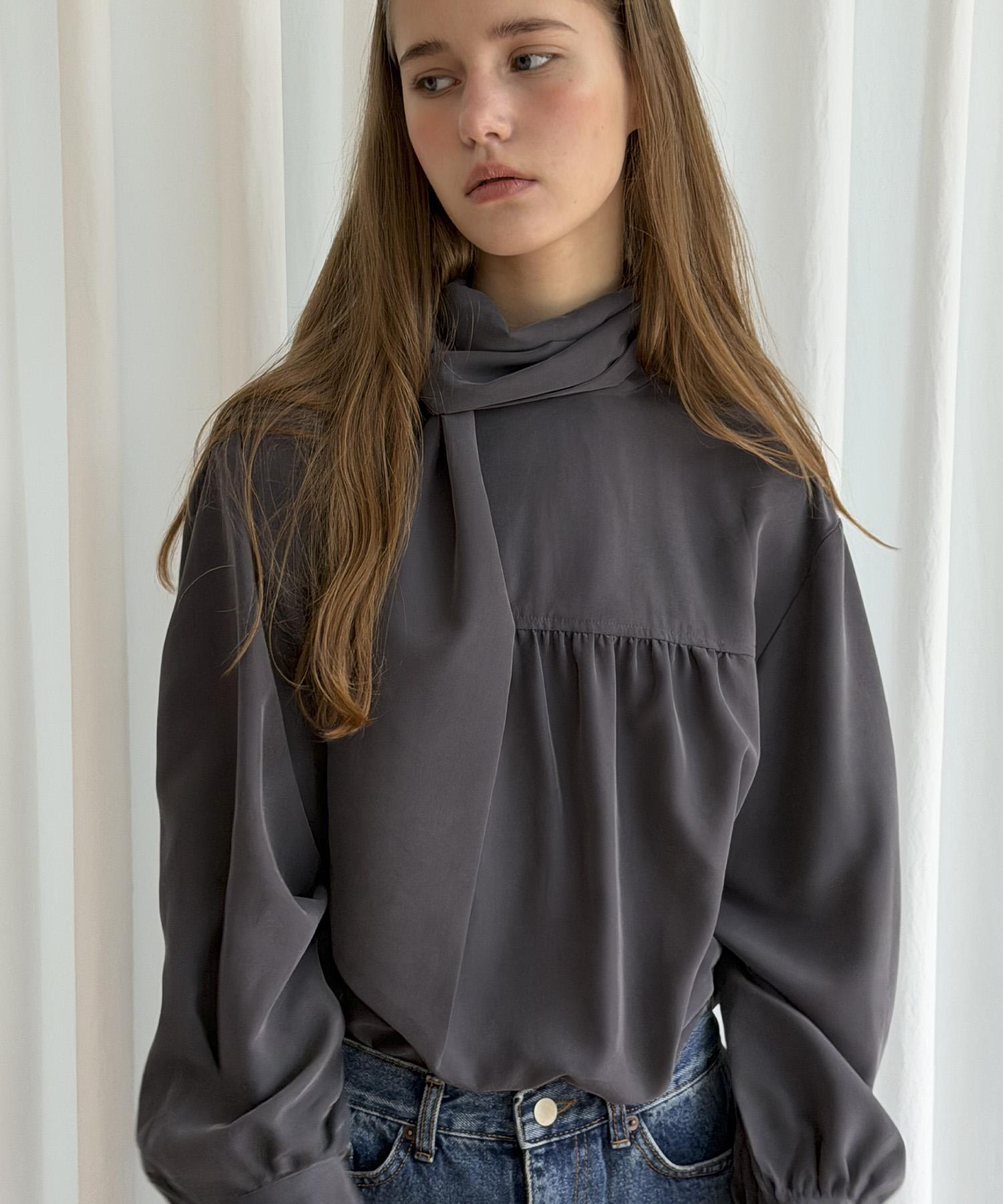 Soire 2Way Tie Shirring Blouse - Charcoal Charcoal