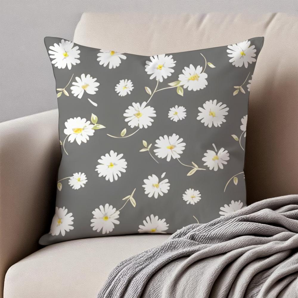 Fresh Small Daisy Floral Cushion Cover Pillowcase Antidustmite Invisible Zipper Short Plush Sofa Cushion