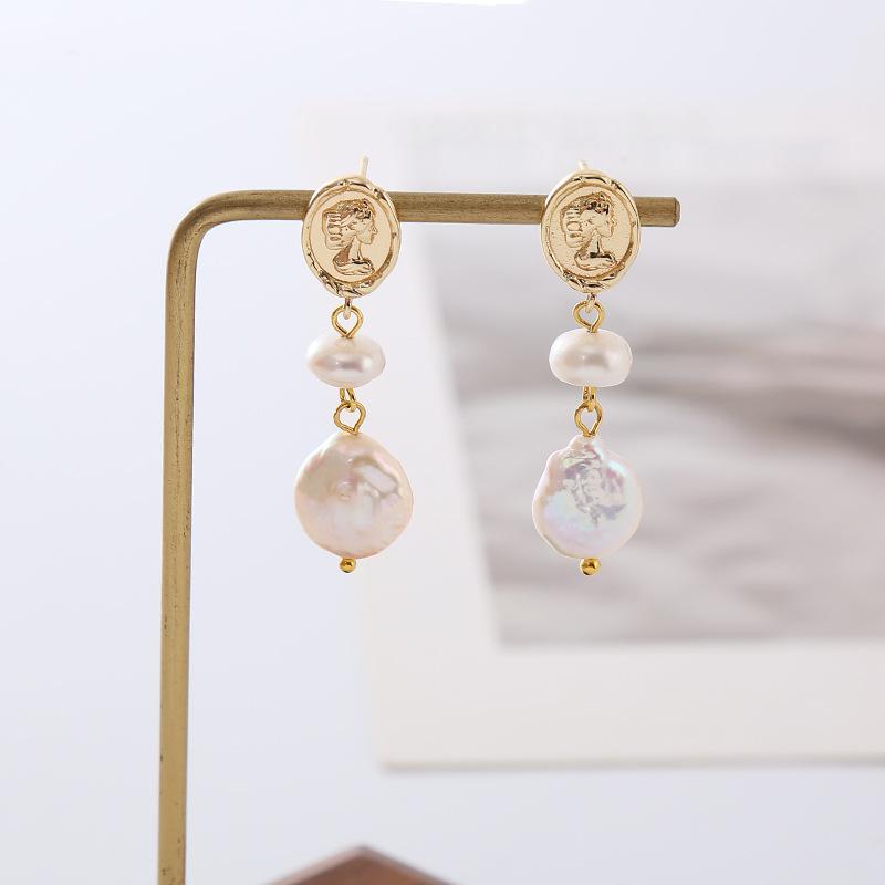 100% Natural Baroque Freshwater Pearl Luxury Empress's Portrait 14K Gold Filled Ladies Tassels Stud Earrings For Women