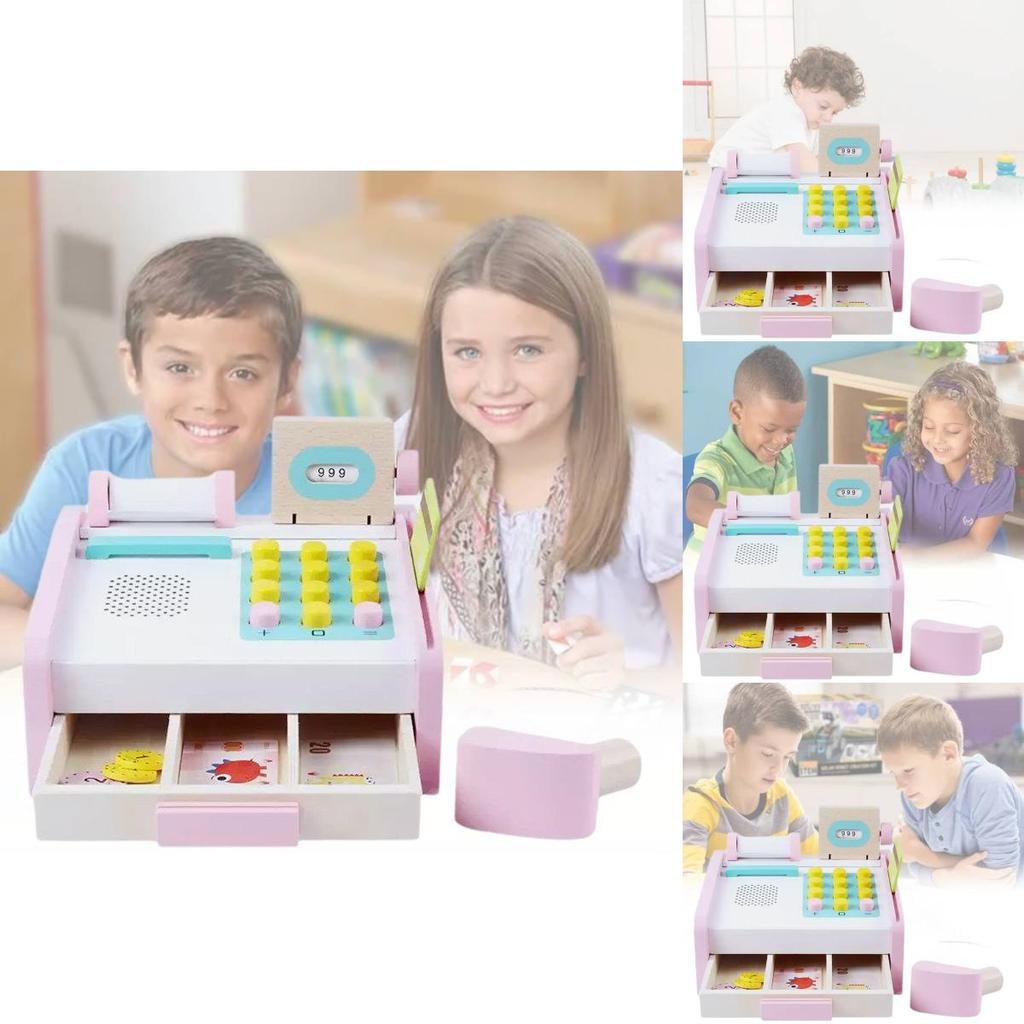 Wooden Cash Register Toy For Kids Realistic Role Play Supermarket Fun For Little Ones