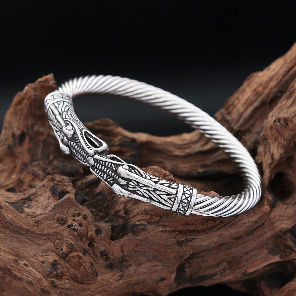 Vintage Nordic Vikings Dragon Bracelets 316L Stainless Steel Open Cuff Bangle Men Fashion Jewelry