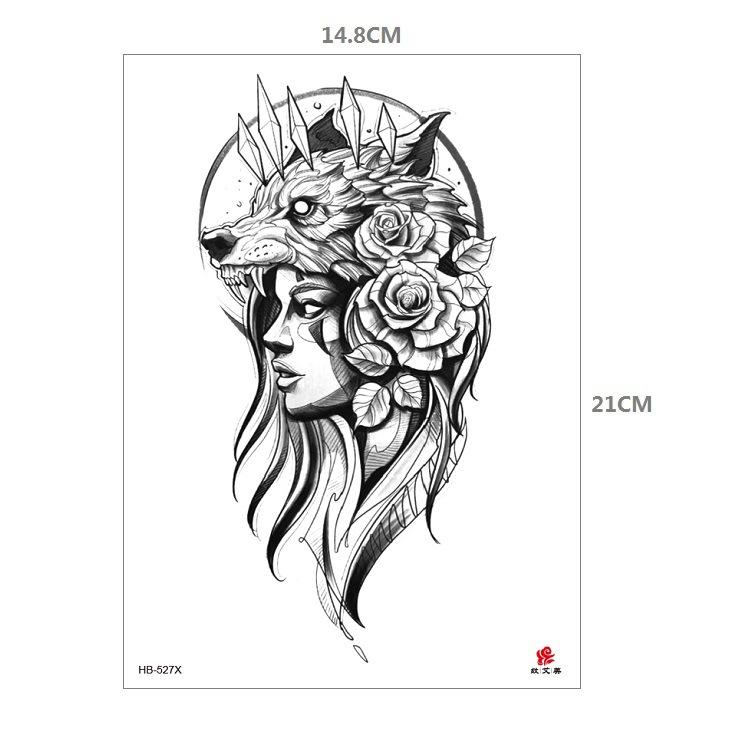 Clown Mouth Flower Body English Color Lion Tiger Half Arm Animal Pattern Water Transfer Simulation Tattoo Sticker
