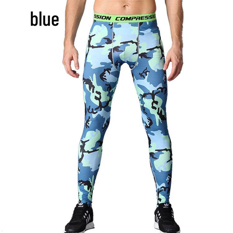 Pánské rychleschnoucí kompresní běžecké legíny s maskovacím vzorem
