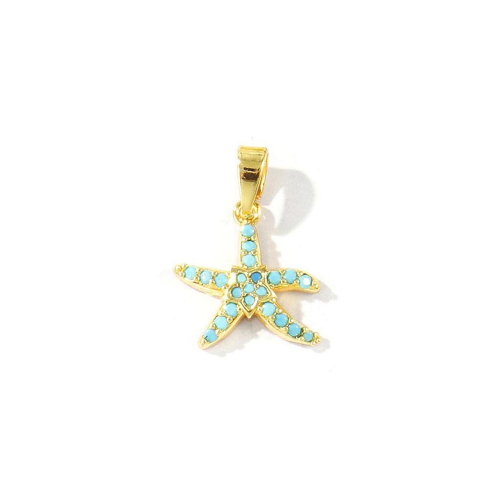 2 Pcs Blue Cubic Zirconia Ocean Charms Starfish Mermaid Conch Sun Shaped Melon Brass 18K Gold Plated Pendants For DIY Necklace