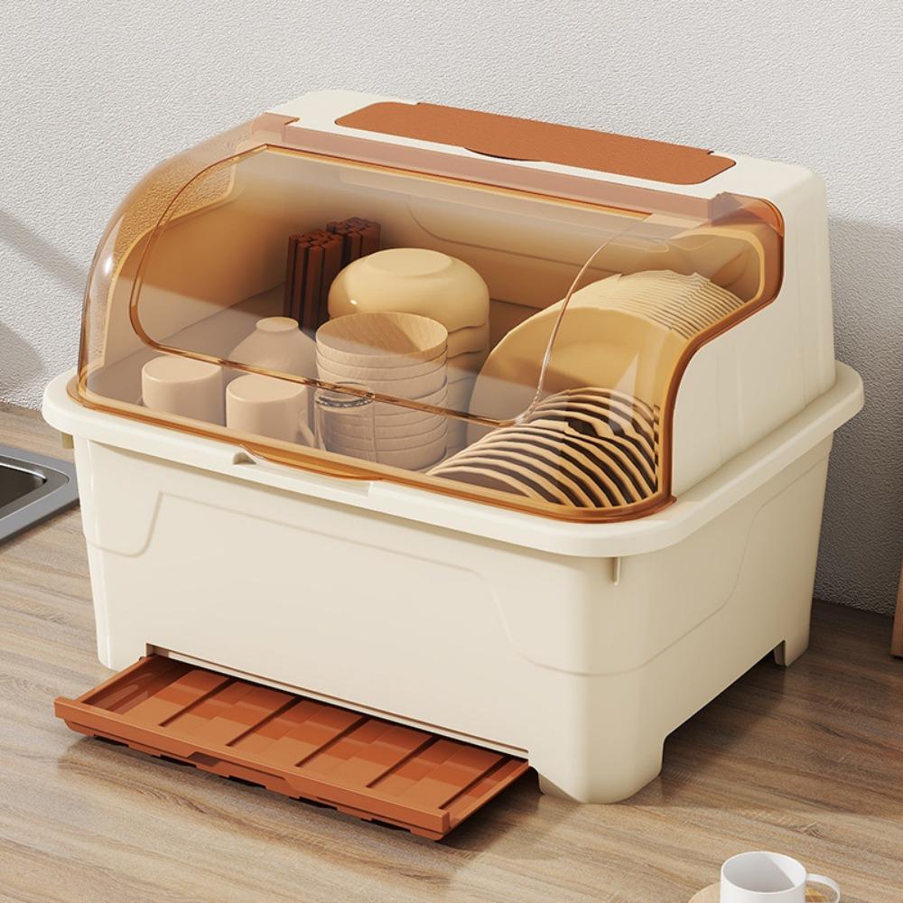 With Lid Dish Drying Rack Sealed Kitchen Storage Rack Storage Shelf Tableware Storage Box  Kitchen