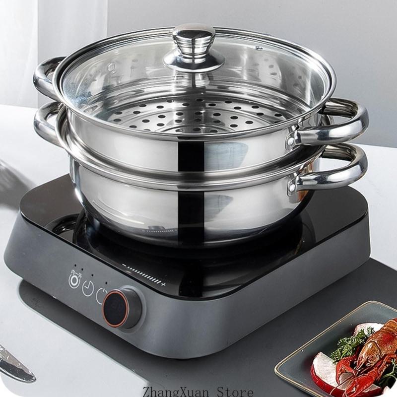 3XUF Stainless Steel Multi Layer Steamer Pot With Ventilated Lid For Vegetables