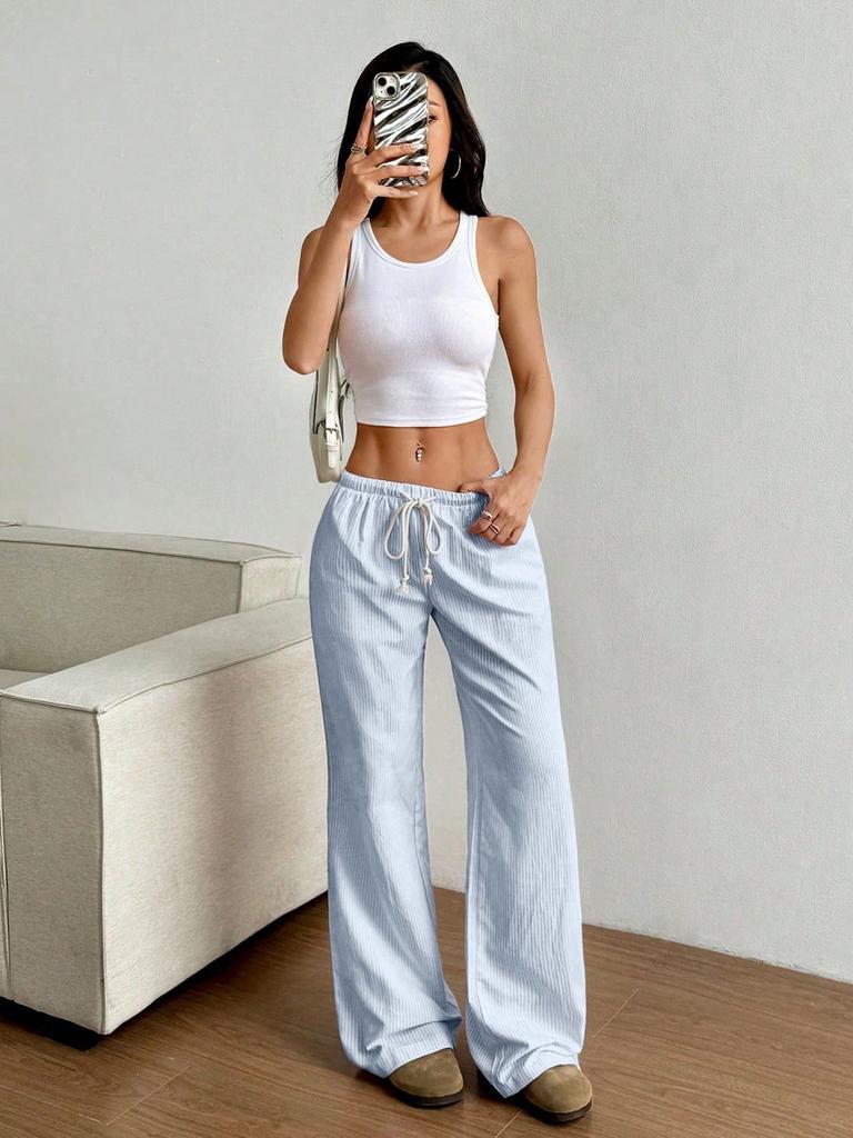 Autumn New Women's Clothing Striped Cute Wide Leg Pants Floor Length Casual